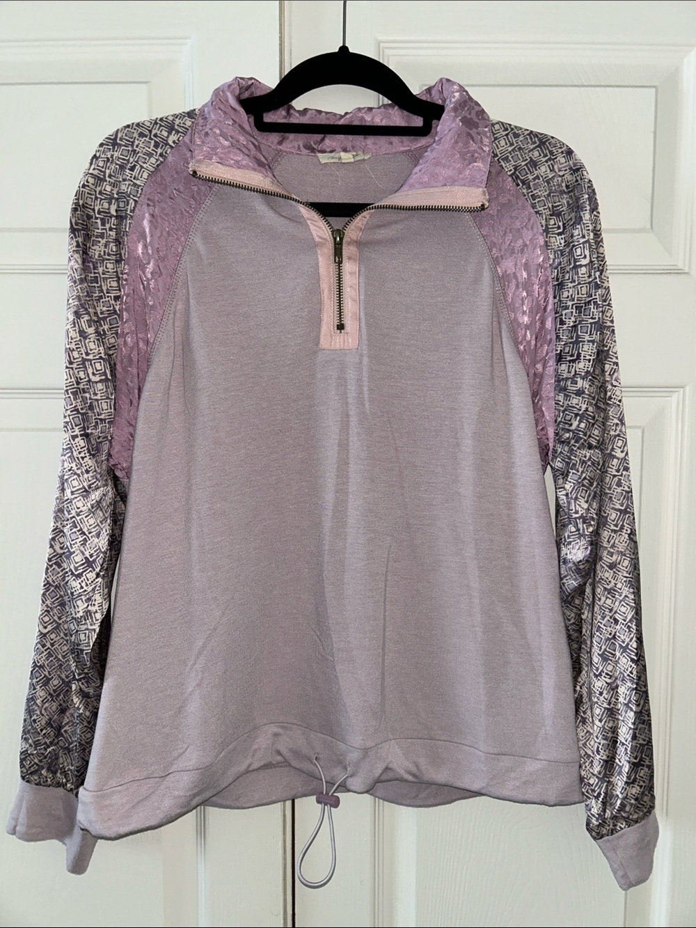Mystree Lavender Half-Zip Pullover with unique patterns